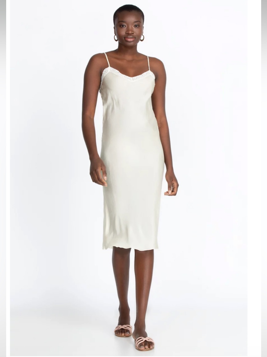 Johnny Was 100% Pure Silk Midi Slip Dress White Lace Trim Nightgown Nightie Nwt